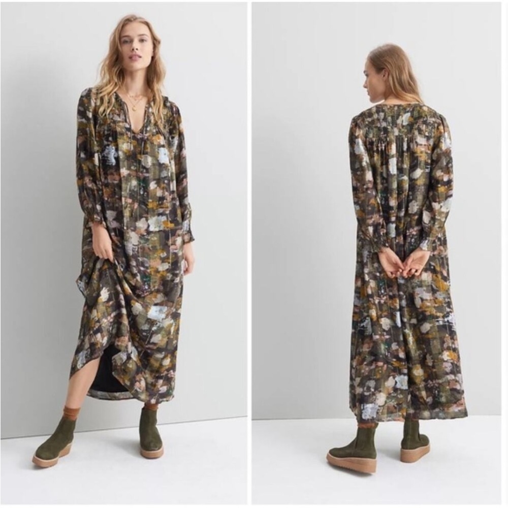 Anthropologie Blair Shimmer Maxi Dress Long Sleeve Gold Klimt Size XS - Picture 3 of 12